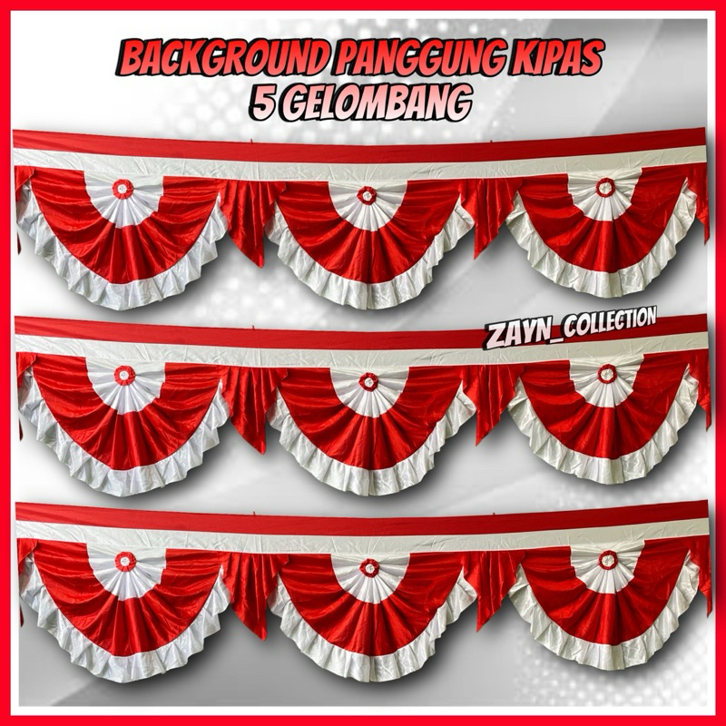 BENDERA BACKGROUND KIPAS MERAH PUTIH 5 GELOMBANG BACKGROUND PANGGUNG MERAH PUTIH