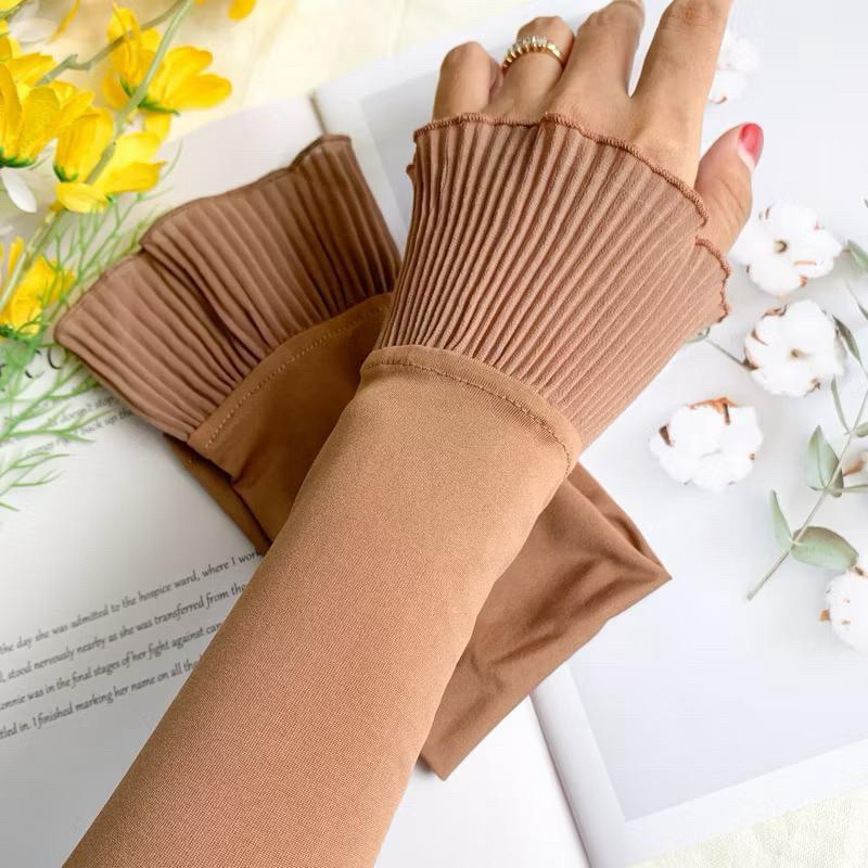 Handsock ruffle plisket|Manset tangan wanita muslim plisket jersy