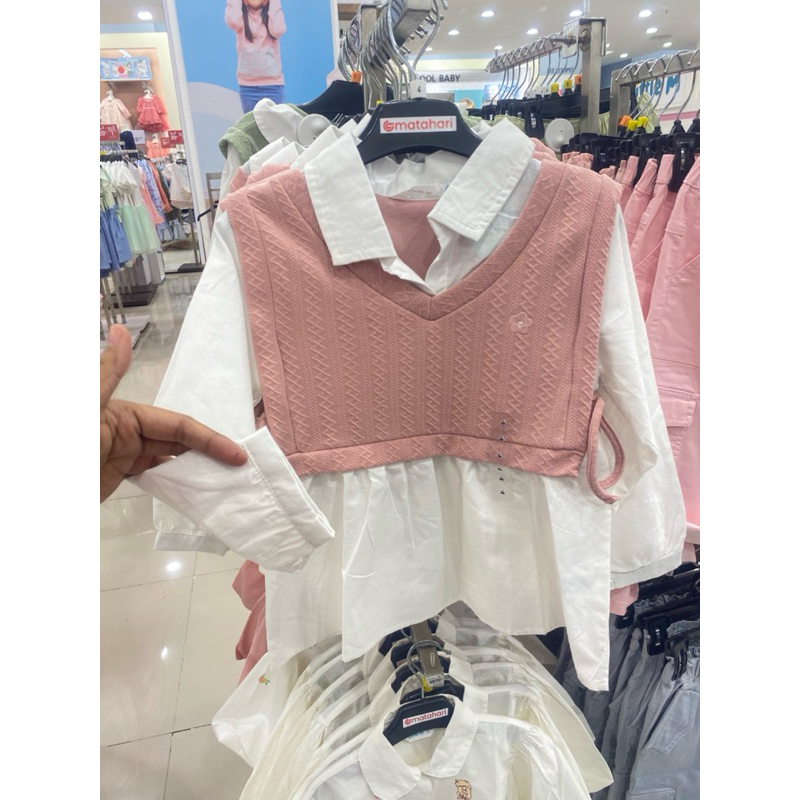 LITTLE M atasan kemeja anak perempuan dengan model rompi