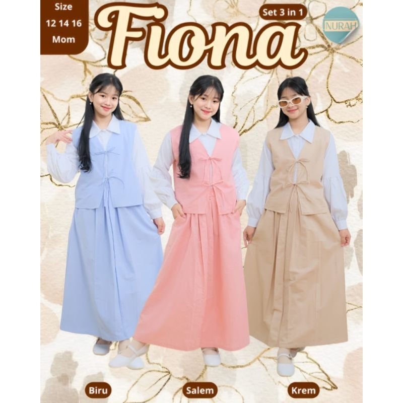 stelan 3 in 1 , vest, kemeja dan rok panjang anak perempuan 10 - 14 tahun fiona set
