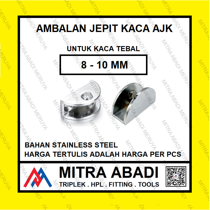 Ambalan Jepit Kaca AJK HM 10mm Ambalan Kaca Penyangga Kaca