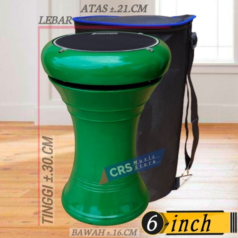 Tumbuk Darbuka Anak 6 inch Hijau Polos Bahan Kayu