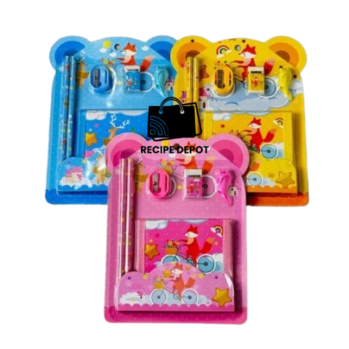 

Paket Alat Tulis Pencil Pensil Serutan Rautan Penghapus Set Dompet Pouch Karakter Kartun Lucu Hadiah Anak