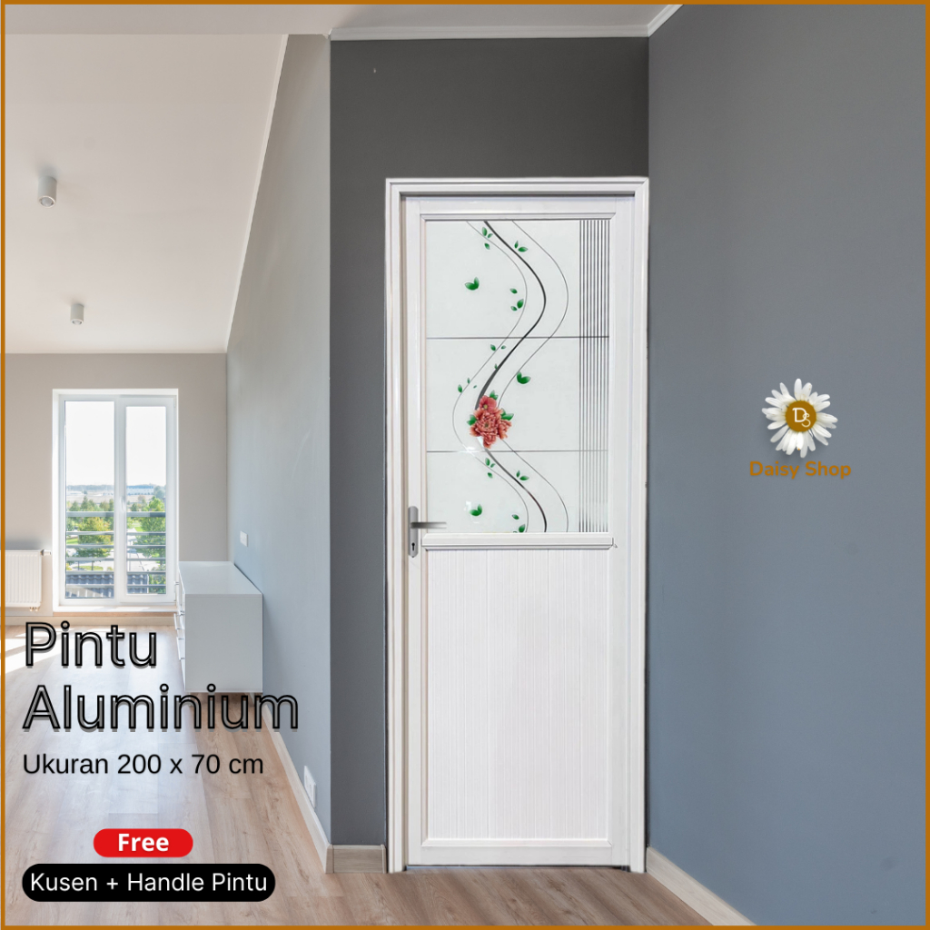 (DS) Pintu Kamar Mandi Aluminium 200 cm x 70 cm Tinggal Pasang / Pintu Toilet free Handle & Kusen