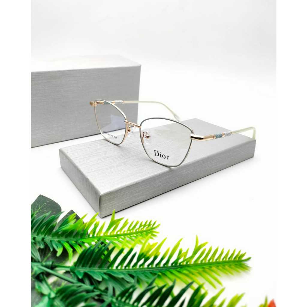 New Kacamata Frem Dior 9808 Lensa Clear Frame Gold White Elegant Super Premium