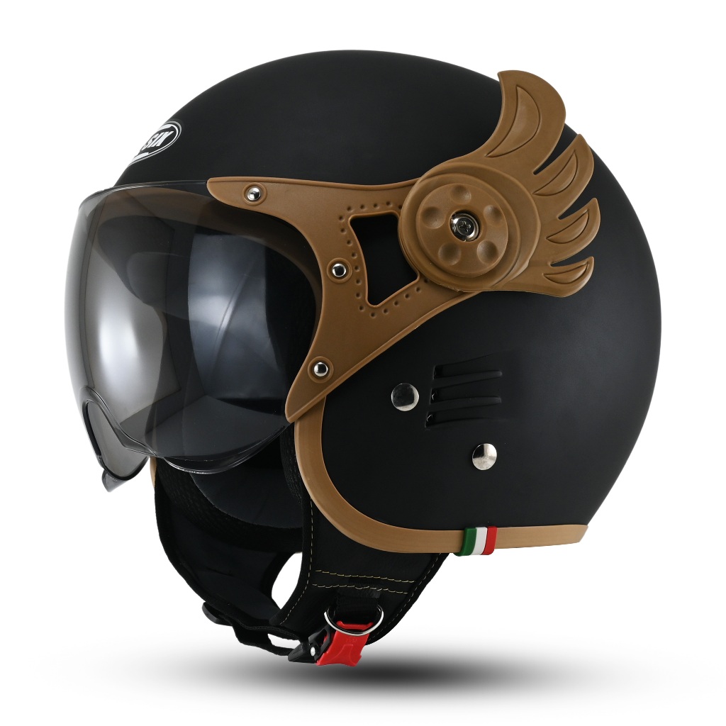 Helm Sepeda Motor Hitam Retro Pilot Italy Gundala Helem Bogo Cowok Cewek SNI Terbaru