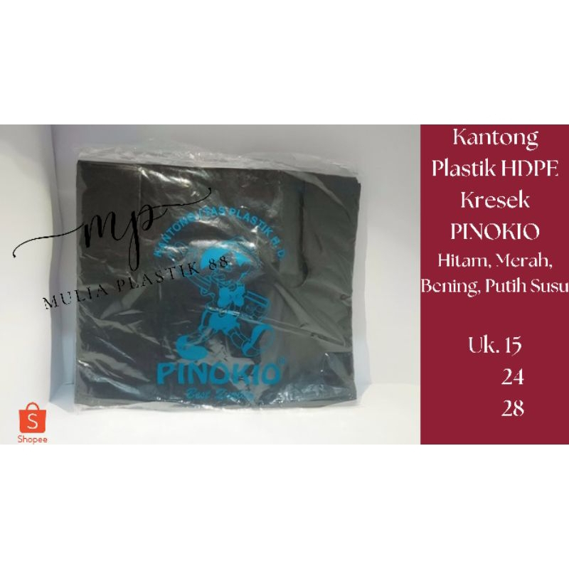 Kantong Plastik HDPE Kresek Pinokio Hitam Putih Susu ukuran Besar 28
