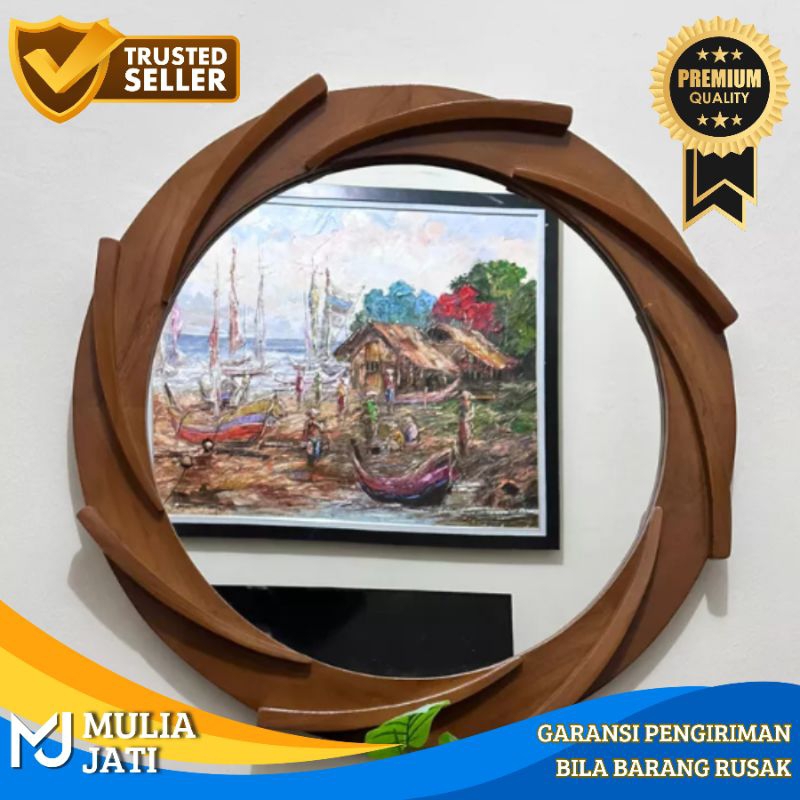 Cermin Dinding Spiral / Cermin Dinding Kayu Estetik / Cermin Kayu Bulat
