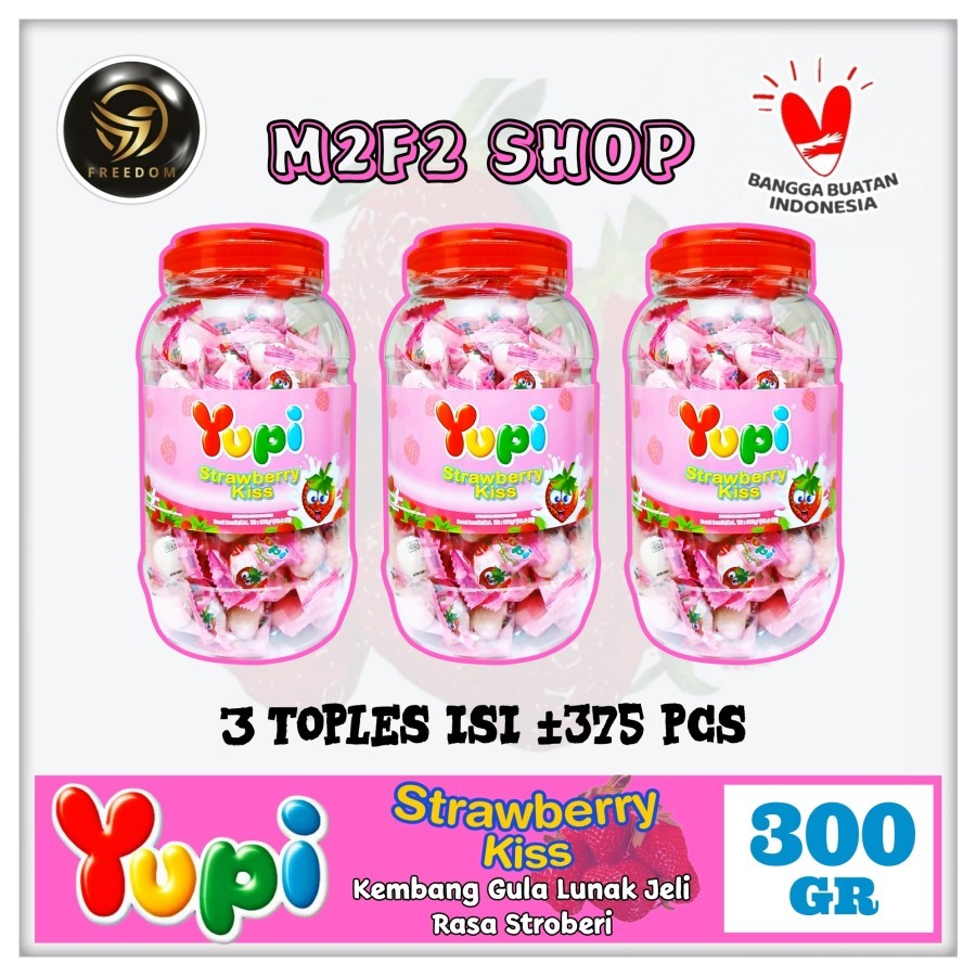 

Yupi Jelly Strawberry Kiss Jar | Permen Kembang Gula Lunak Jeli Rasa Stroberi Toples - 300 gr (Kemasan 3 Pcs)