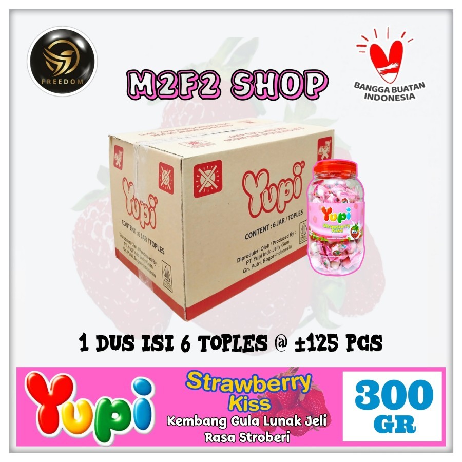 

Yupi Jelly Strawberry Kiss Jar | Permen Kembang Gula Lunak Jeli Rasa Stroberi Toples - 300 gr (Kemasan Karton)