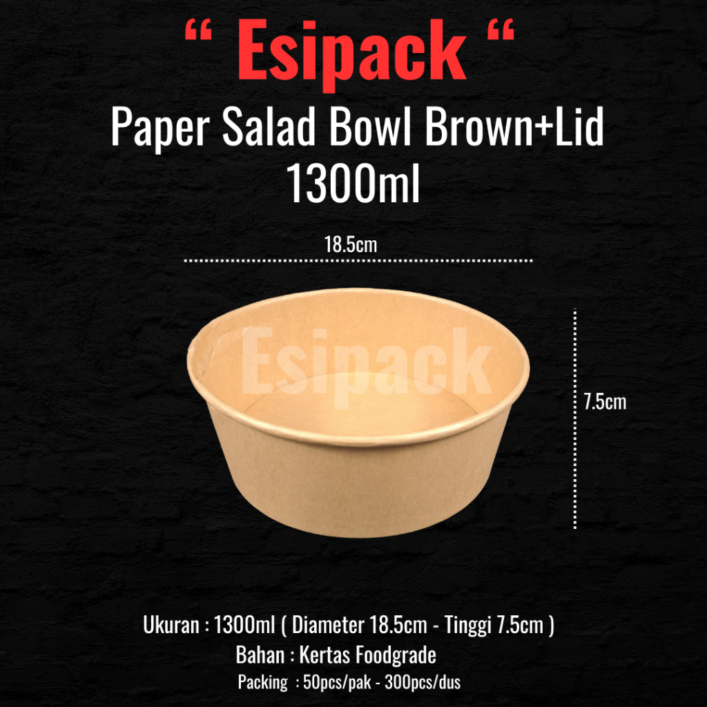 Paper Bowl Salad Brown Kraft 1300ml + Lid - Rice Bowl, Salad Bowl