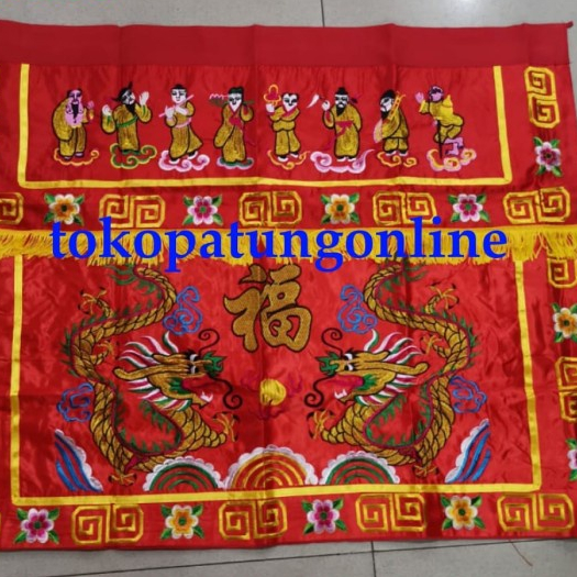 Towi Meja Altar - Towi Kain Merah Altar Sembahyang Naga Import Bordir