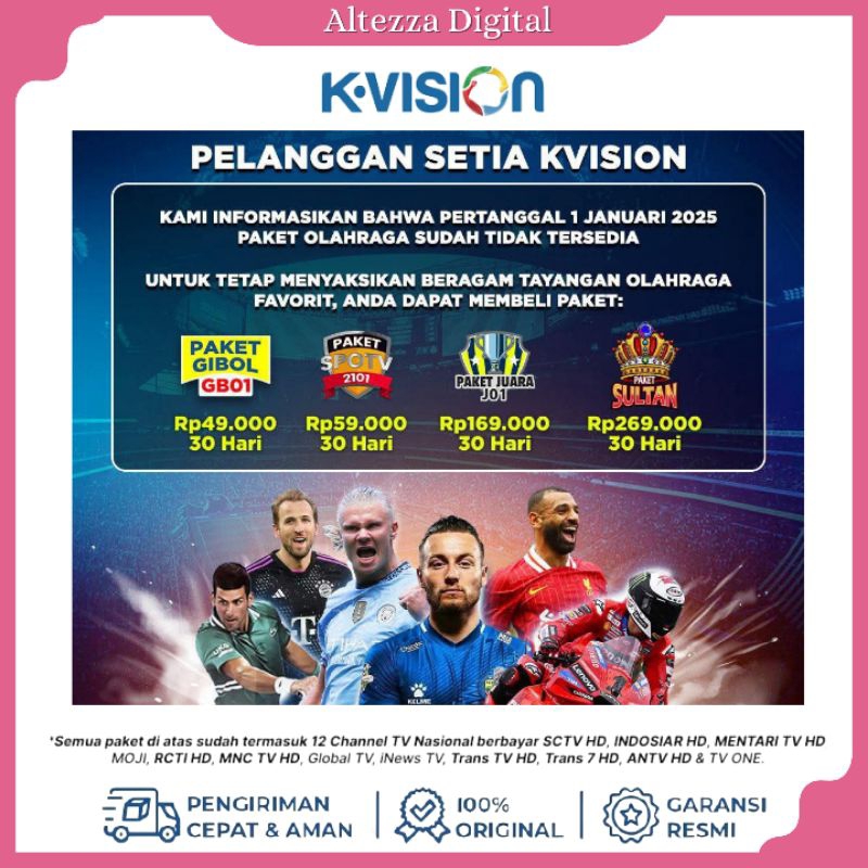 Tv Voucher Paket K-Vision Gibol ,SPOTV, Juara, Sultan Bisa Semua jenis K-vision