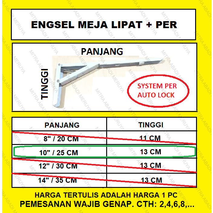 Engsel Siku Lipat Engsel Meja Bakso Folding Bracket PER 10"