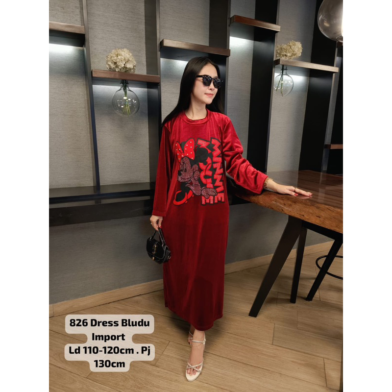 CO.Maxi dress  blink velvet bludru Wanita Casual import
