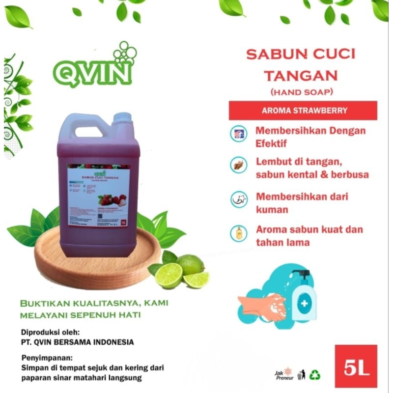 Sabun Cuci Tangan QVIN 5 Liter Strawberry (Ijin Edar Kemenkes)