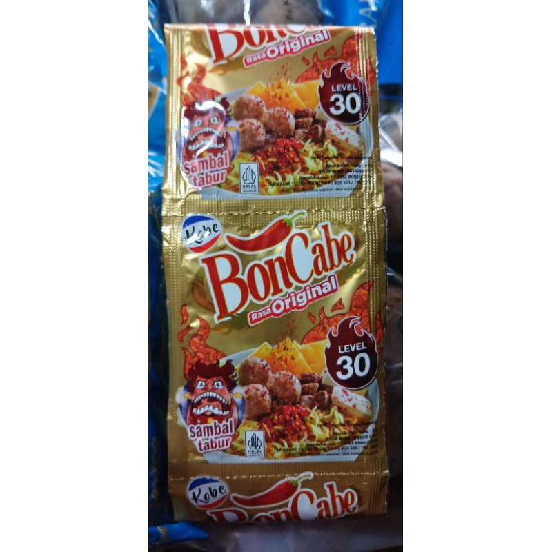 

BUBUK CABAI PEDAS BONCABE LEVEL 30 PERENCENG isi 12 pcs berat per pcs 5,5gram