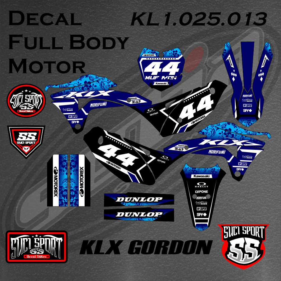 DECAL KLX GORDONS / DECAL STICKER KLX GORDON HITAM BIRU/CUSTOM DECAL KLX 150 (KL1.025.013)