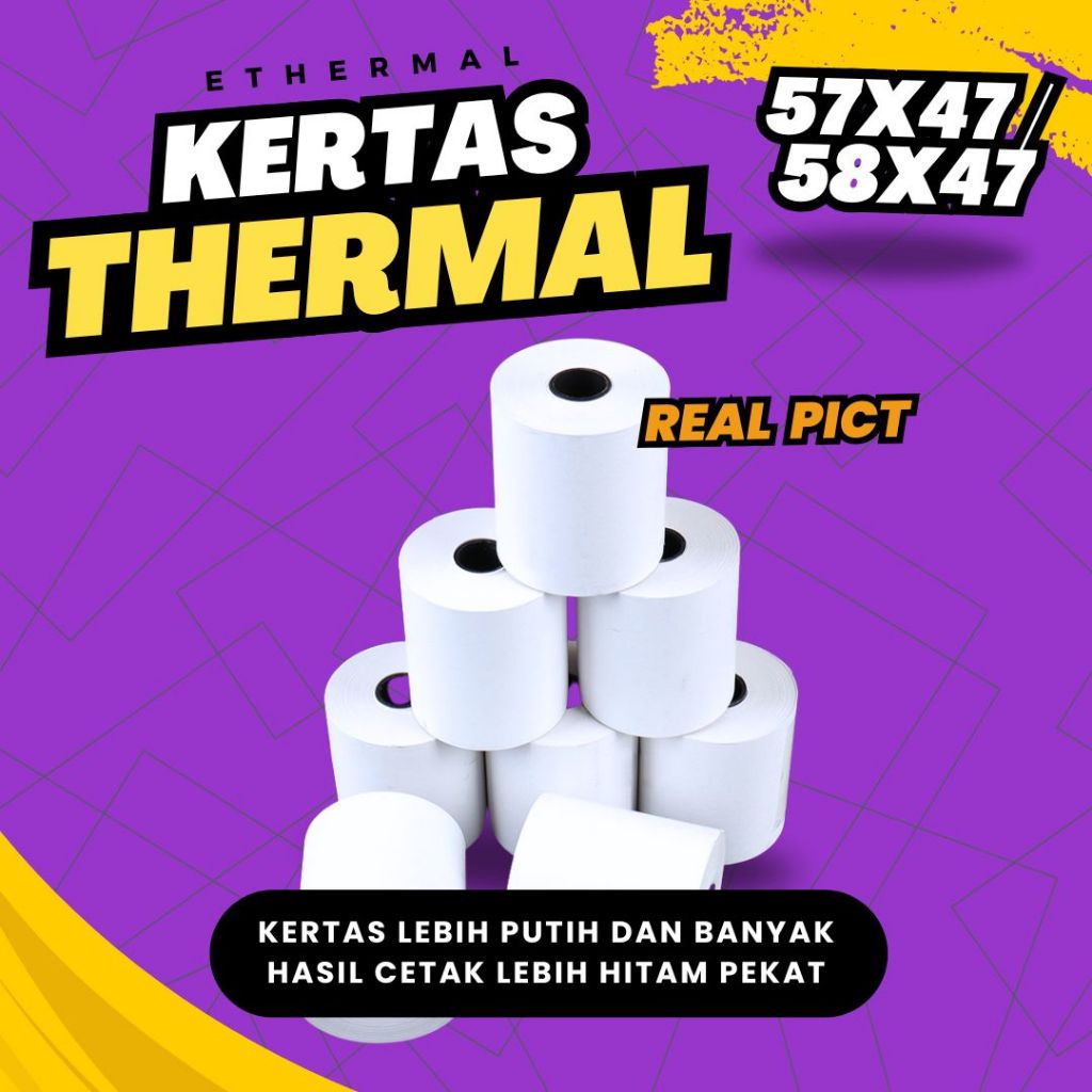 

Roll Kertas Struk Thermal 57x47 58x47 Termal Kasir Printer Edc Bluetooth Portable 57mm 58mm