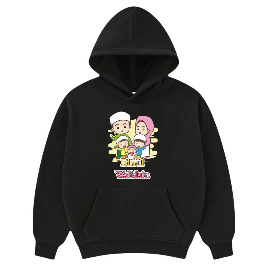 Jaket Sweater Hoodie Anak Laki Laki Perempuan Motif Muslim Islami Birrul Walidain Hoodie Ngaji Anak