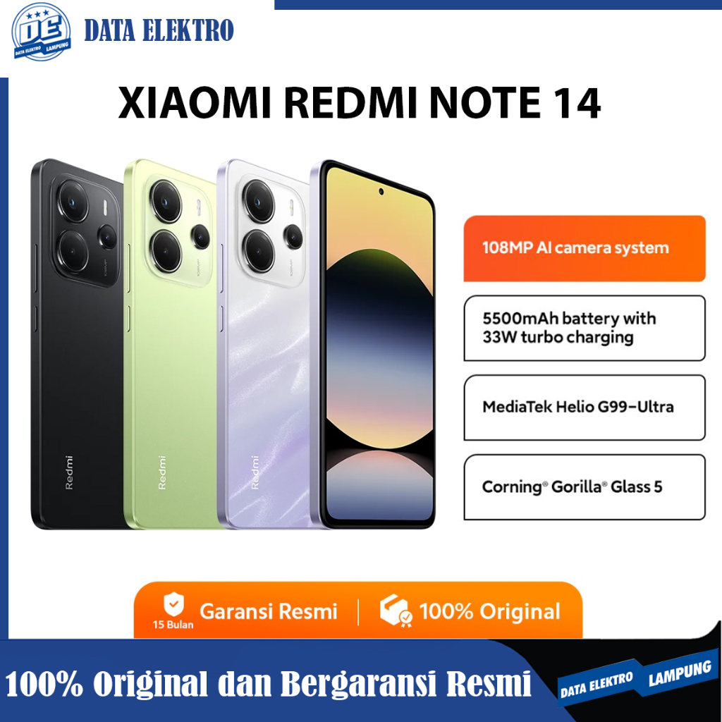 Xiaomi Redmi Note 14 RAM 8+128GB | 108 MP AI Camera | 5500mAh 33W Turbo Charging | GARANSI RESMI