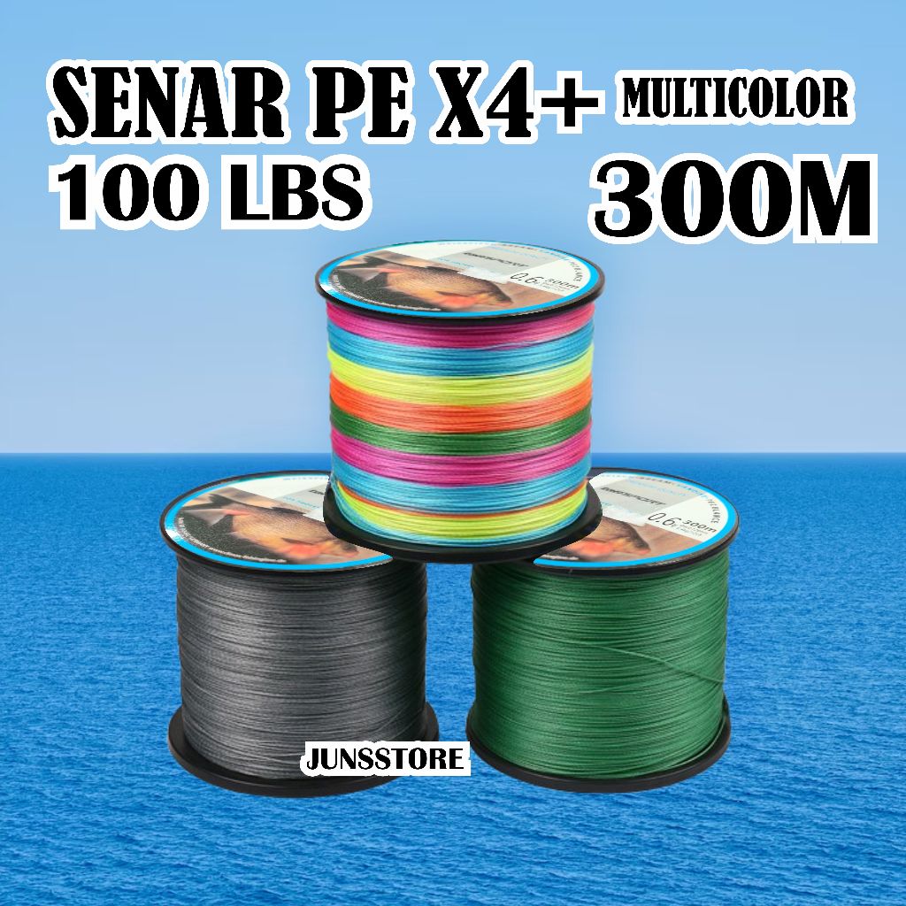 SENAR PE 300M X4+ Warna Warni SUPER KUAT KECIL HALUS ANTI KERITING BENANG PANCING Braided MEMANCING