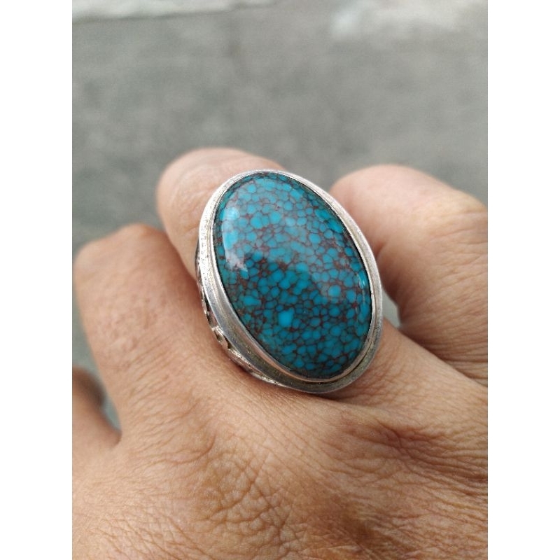 Batu Pirus Biru Tosca Beras Wutah Pirus Mesir Hq Unik ring perak