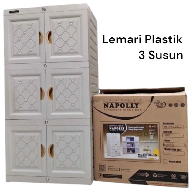 lemari plastik 3 susun napolly MCAB 36 / Mini Cabinet 3 susun pintu