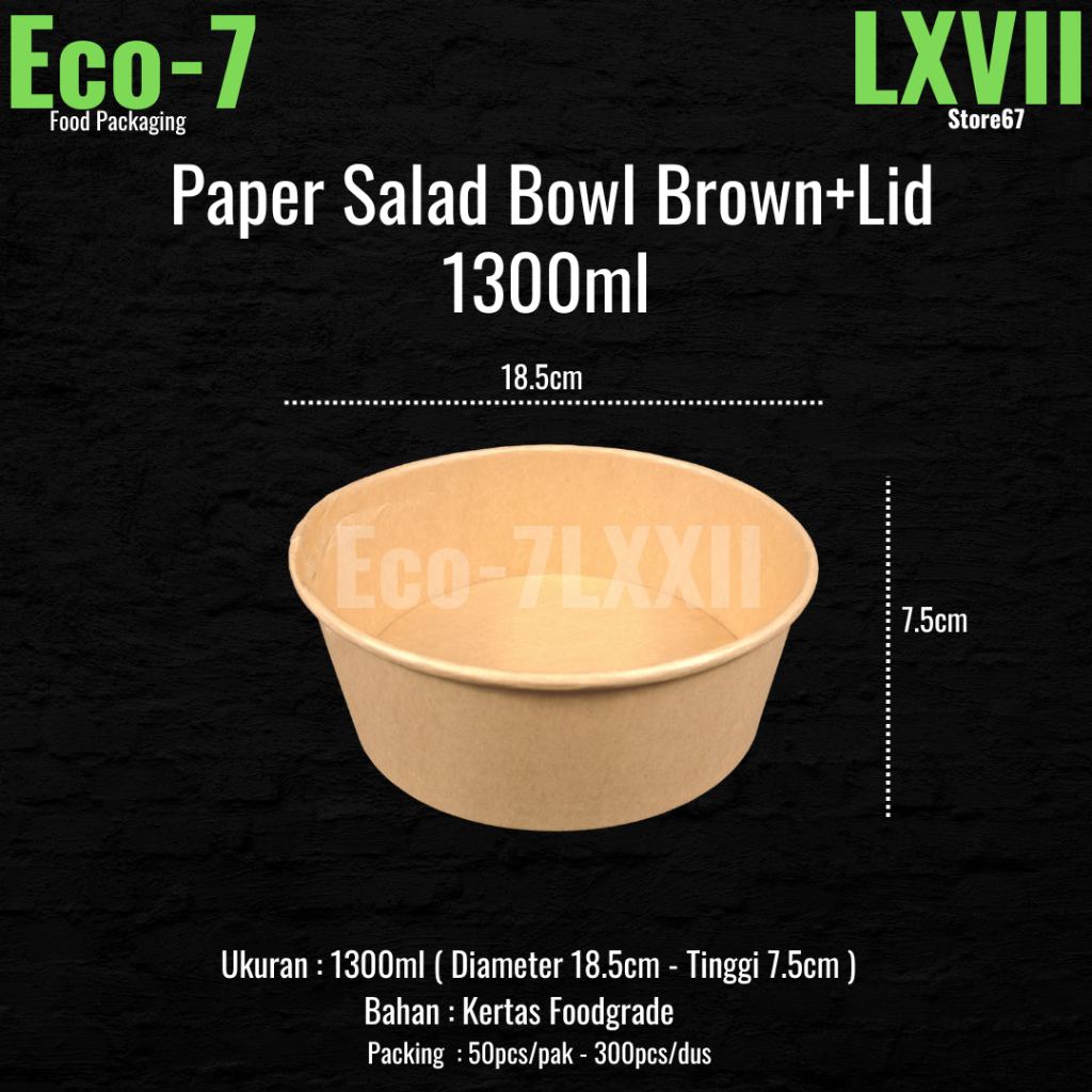 Paper Bowl Salad Brown Kraft 1300ml + Lid - Rice Bowl, Salad Bowl