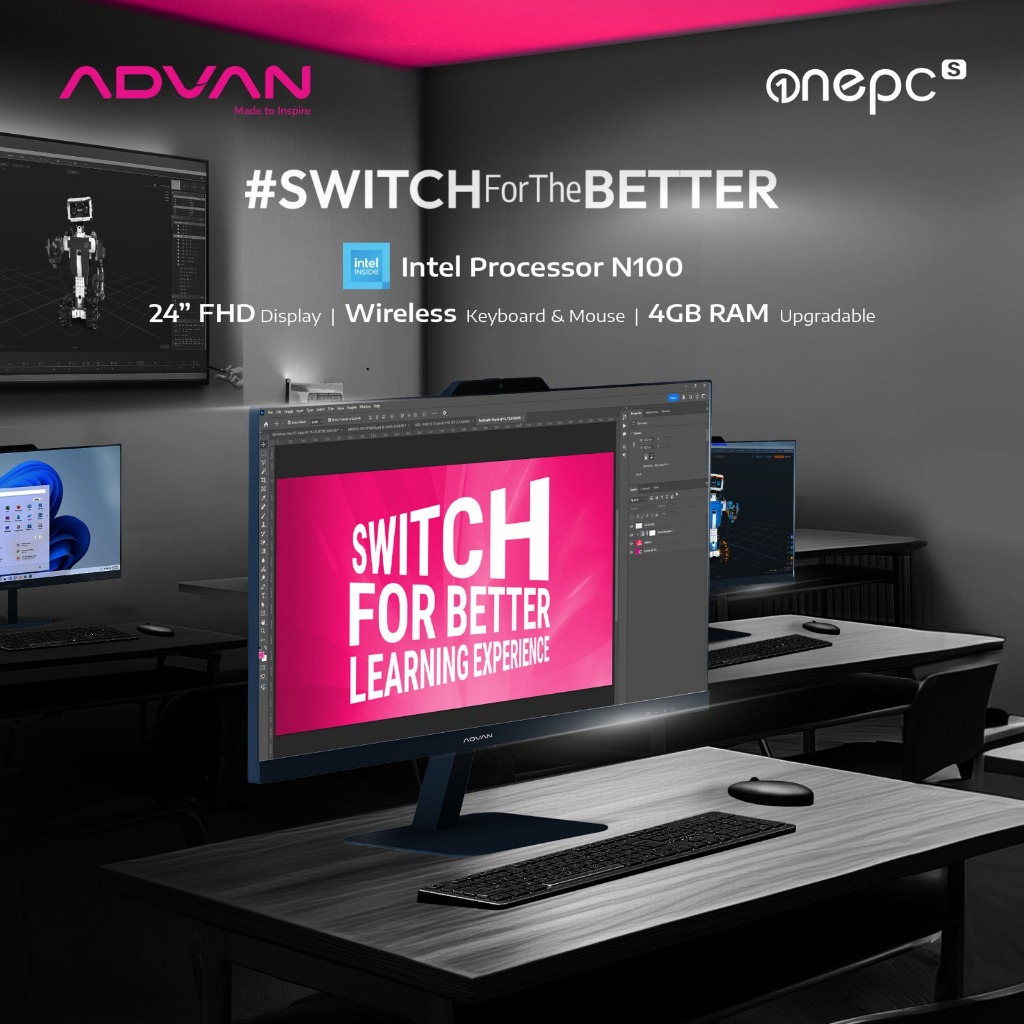 ADVAN All In One PC S 23.8” 1920*1080 IPS AIO Intel Inside 4GB/128GB Upgradable Windows 11 Garansi R