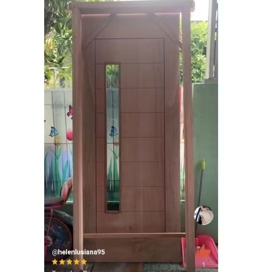 Pintu kamar minimalis kaca kayu Meranti oven