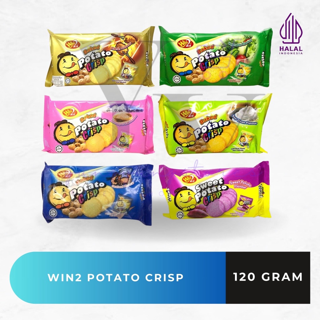 

Win2 Baked Potato Crisp / Biskuit Win Win BBQ / Vegetable / Sour Cream / Sweet Potato / Himalayan Salt / Seafood Flavour 120 gram