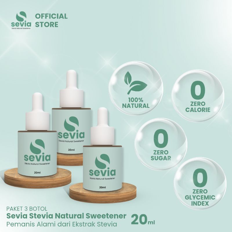 

3 Botol Sevia Stevia Natural Sweetener 20ml Pemanis Pengganti Gula Tanpa Kalori