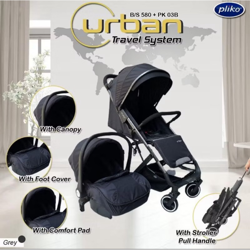 PRELOVED Stroller Bayi Pliko Urban Bs 580 Ts Travel System / Stroller Fico Travel Sistem Kereta Bayi