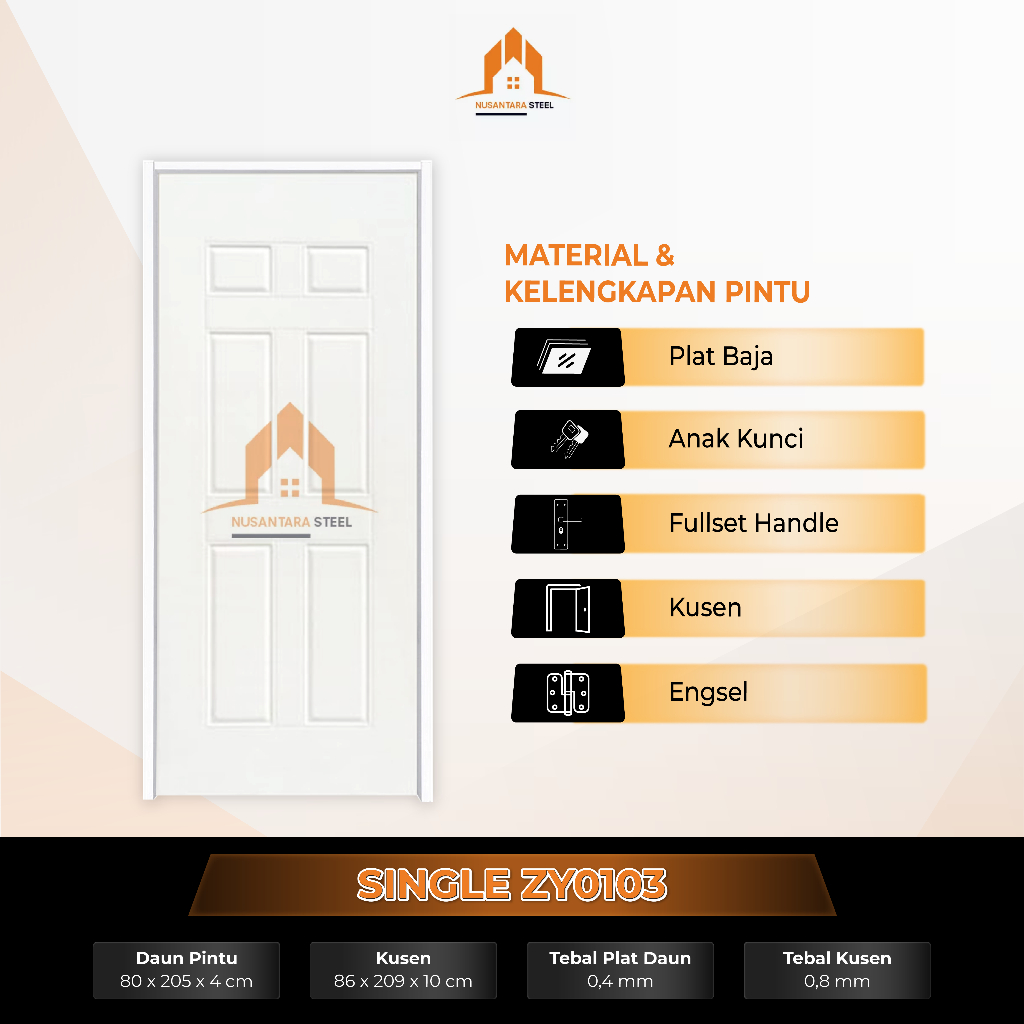 TBNS - (ZY0103/ZY0104) Full Set Pintu Plat Baja Utama Rumah Pintu Kamar Pintu Utama Bahan Plat Baja 