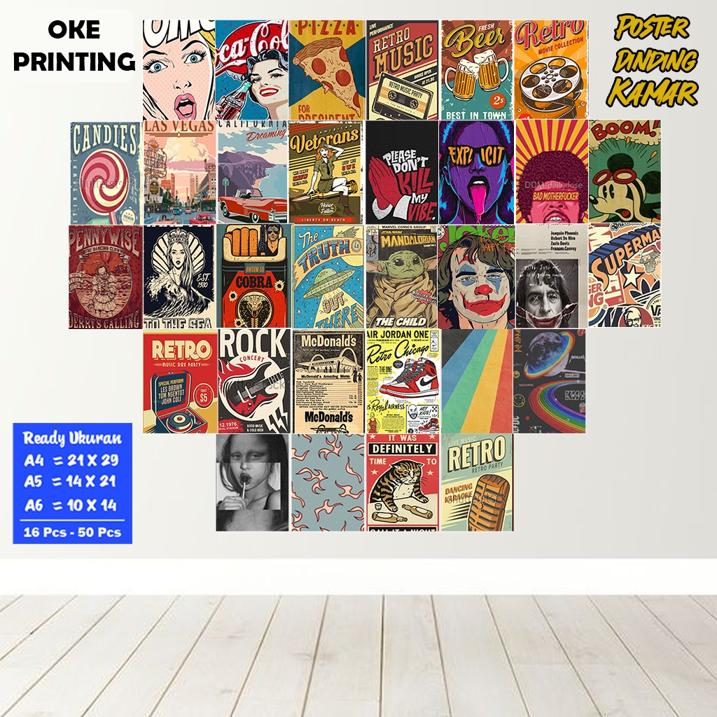 Poster Dinding Tema Retro Vintage | Poster Dinding Retro | Hiasan Dinding | Poster Kamar