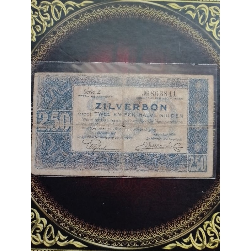 Uang Belanda 2.5 gulden zilverbon 1938 fine