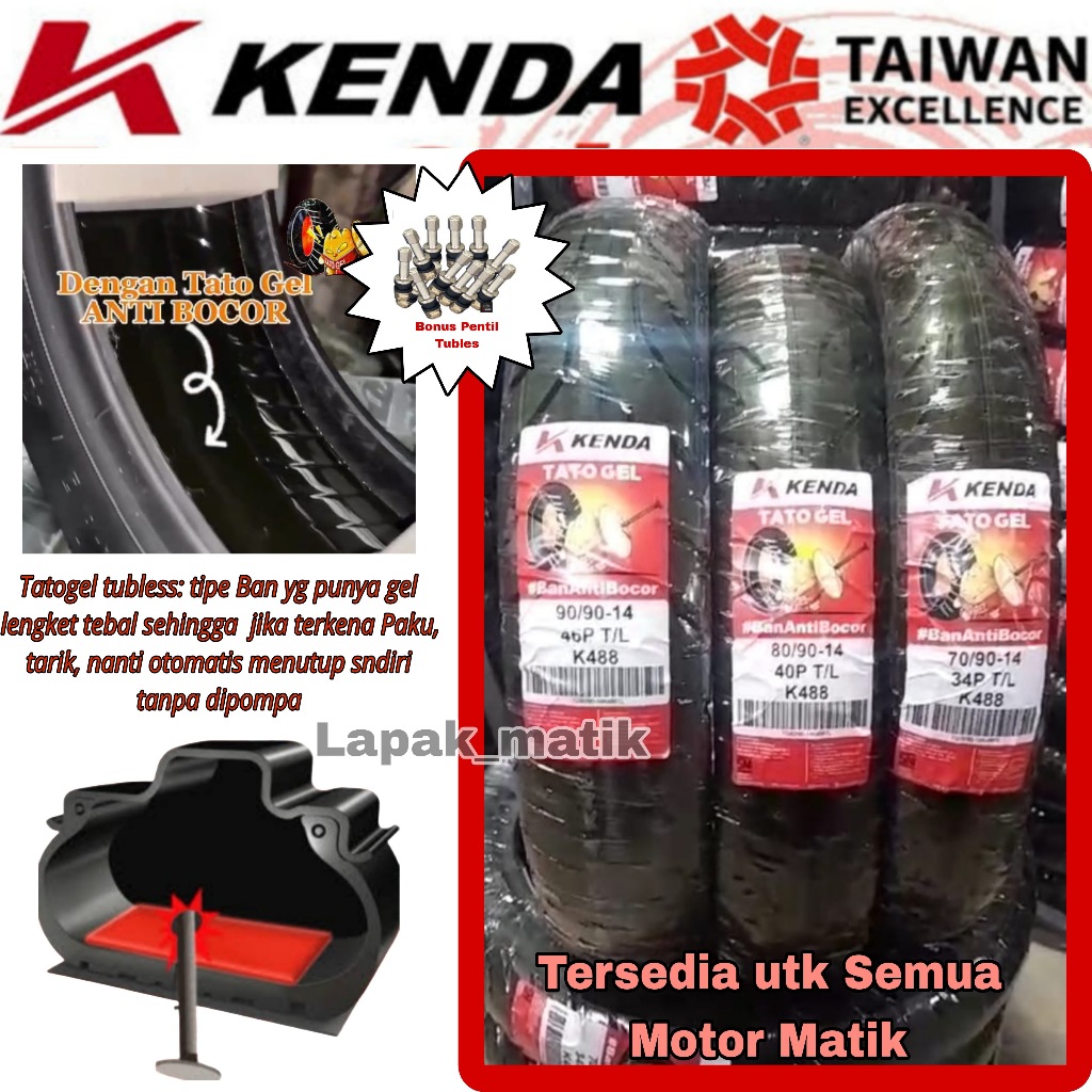 Ban Luar BEAT MIO NMAX AEROX SCOOPY KENDA TATO GEL TUBELESS 70/90-14 80/90-14 90/90-14 100/90-12 110