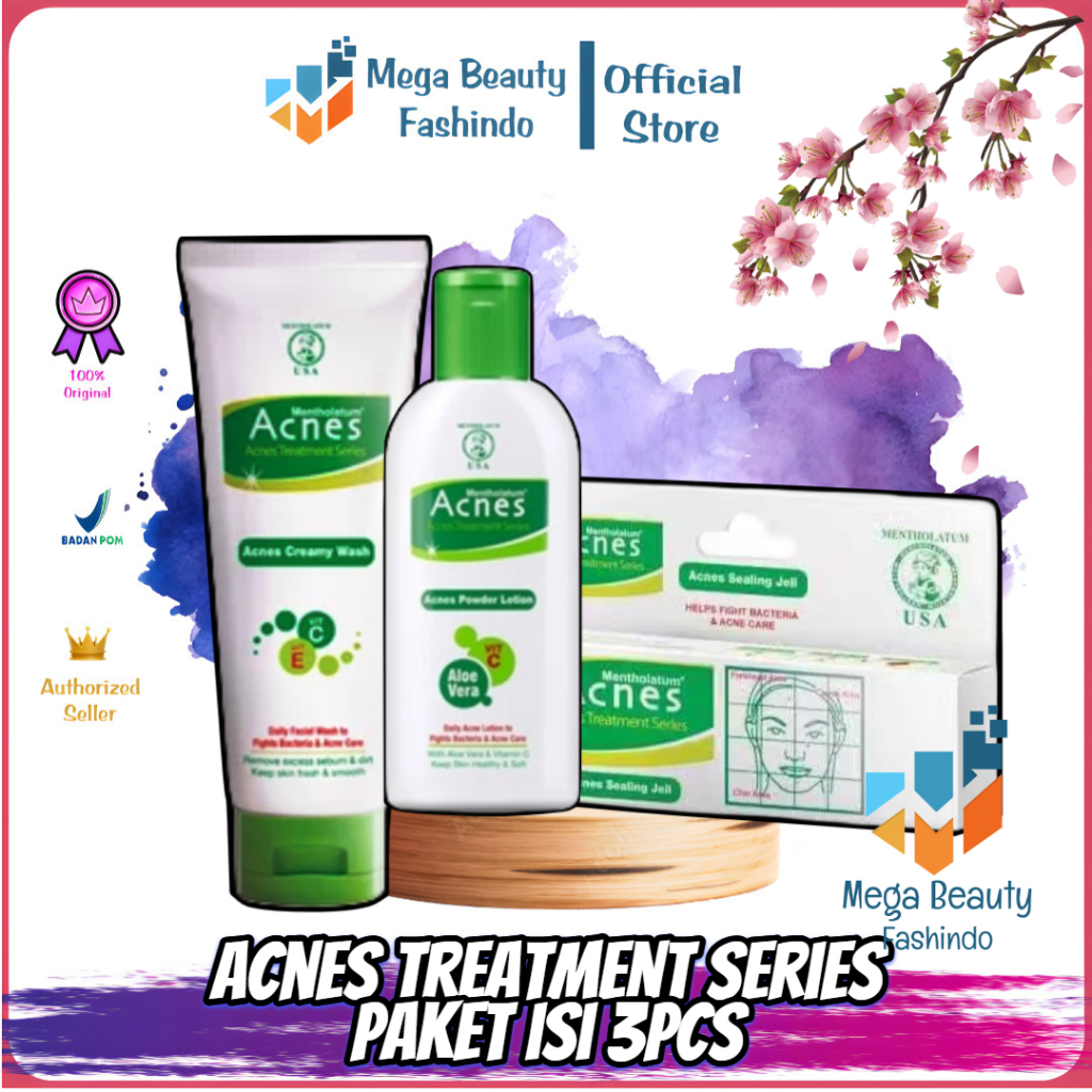 Acnes Treatment Series Paket Acnes Isi 3pcs [Creamy Wash 100gr - Powder Lotion 100ML - Sealing Jell 