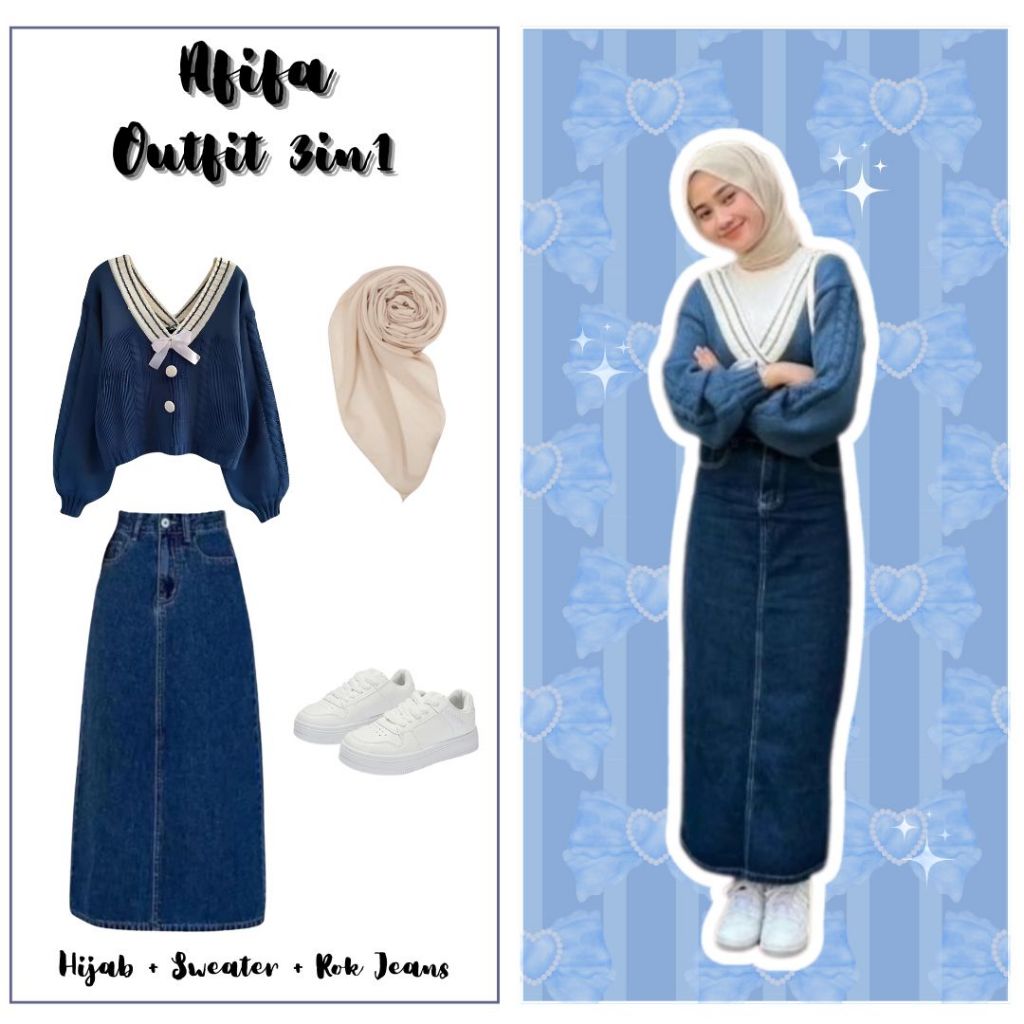 One Set Afifa setelan 3in1 ( Hijab + Blouse + Rok ) OOTD Outfit Wanita Kerja Kampus Kuliah