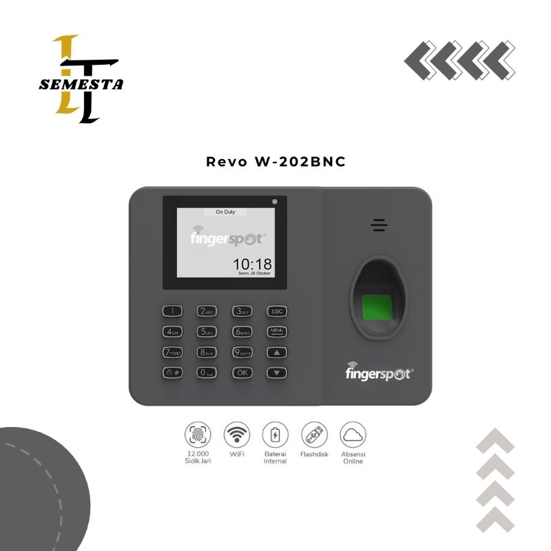 Fingerspot  Revo W-202BNC - Mesin Absensi Sidik Jari dan Kartu + Batre Internal WiFi/LAN Online