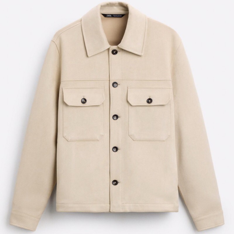 ZARA Men Overshirt Faux Suede Jaket Kemeja Luaran Pria Sand