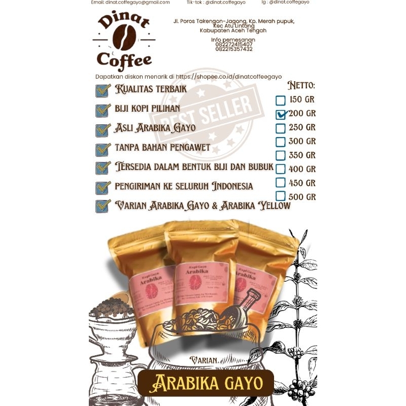 

Kopi Arabika Gayo (100% terbuat dari biji kopi pilihan dengan kualitas terbaik)