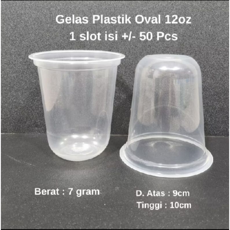 Gelas Plastik Cup Minuman Boba Oval 12oz 14oz 16oz Isi 50 Pcs