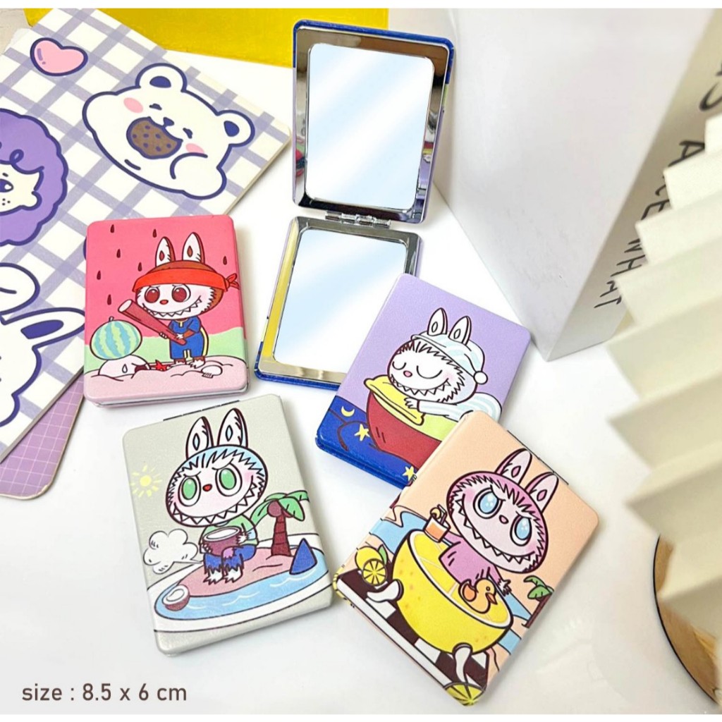 Cermin Lipat 2 Sisi Labubu Lucu / Kaca Lipat 2 Sisi Motif Labubu / Cermin Kaca Lipat Labubu 2 Sisi L