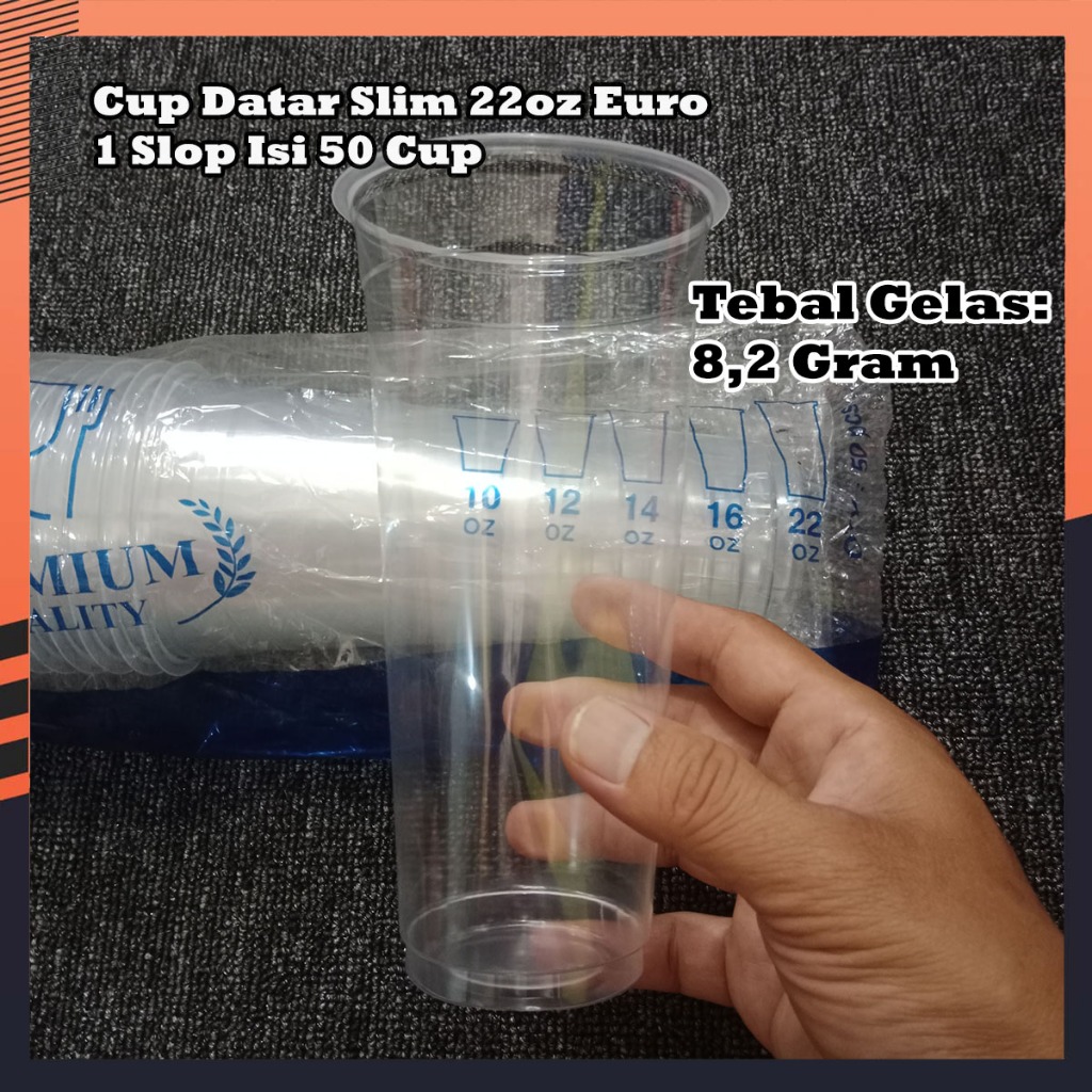 Gelas Plastik Cup Datar Slim 22oz Euro 1 Slop Isi 50 Cup