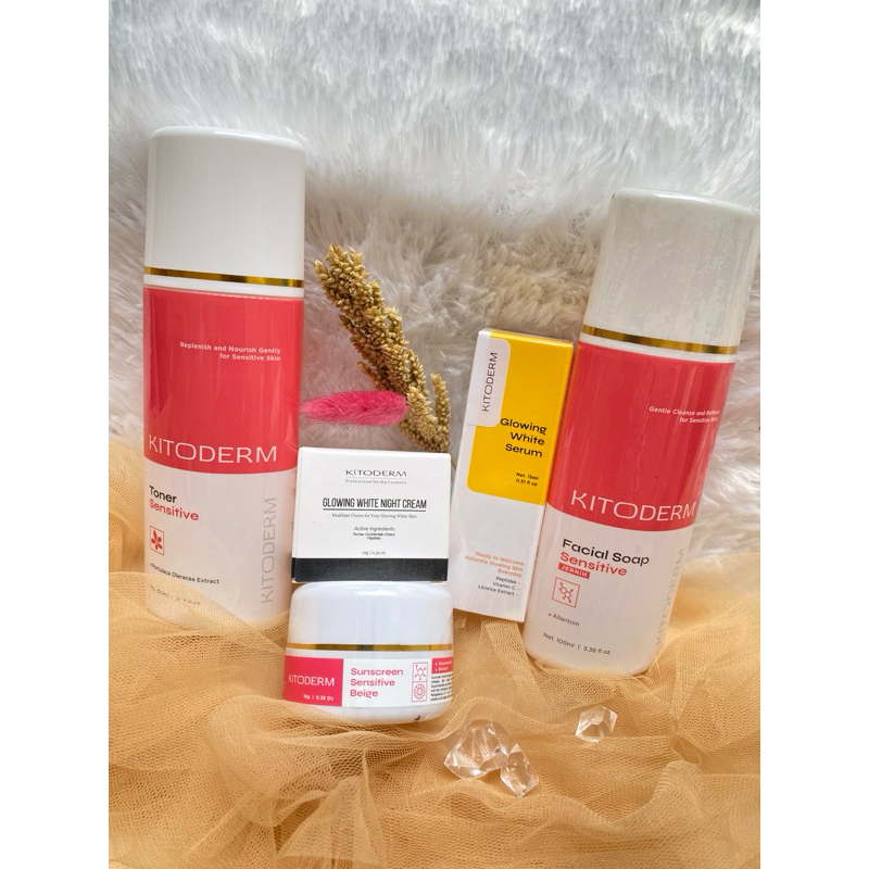 PAKET kitoderm whitening platinum sensitive skin ori/ paket pencerah kulit sensitif isi 5 Aman BPOM