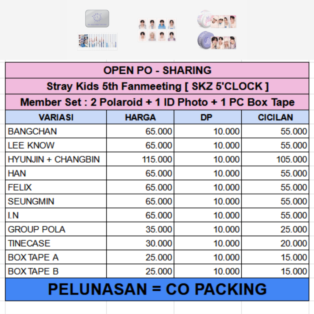 [ OPEN PO | BACA DESKRIPSI ] SHARING Stray Kids 5th Fanmeeting [ SKZ 5'CLOCK ] ( Tincase Polaroid Se