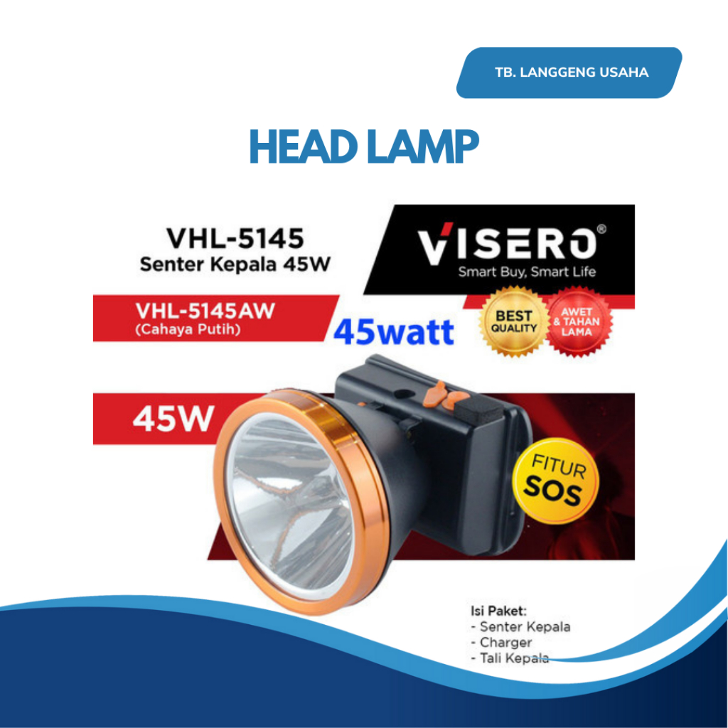 VISERO HEADLAMP 45 W VHL-5145AY YELLOW SENTER KEPALA  Led cas Sorot Super Terang Jarak Jauh Headlamp