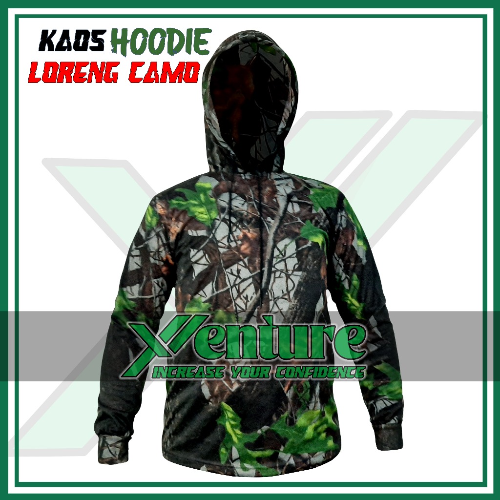 Baju Kaos Tshirt Hoodie Kamuflase Loreng Camo Lengan Panjang Motif Daun Ranting Hutan Berburu